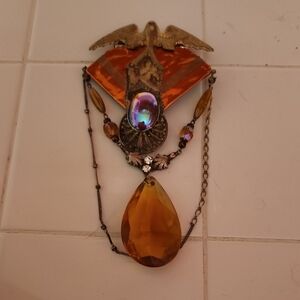 Gold and Orange Art Nouveau Brooch Vintage